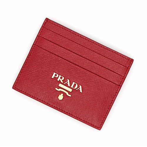 [프라다] 21FW 여성 1MC025 QWA F068Z 금장 로고 사피아노 메탈 카드 지갑 레드